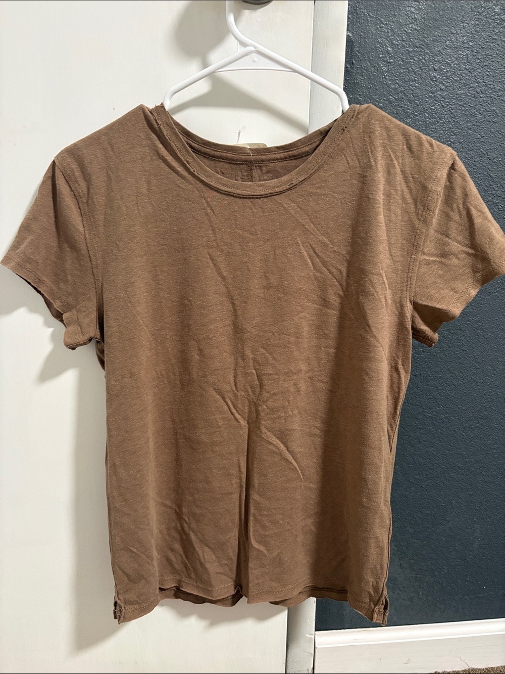 Free People Short Sleeve Crewneck Tee in Brown